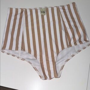 Kortni Jeane high waisted tan and white stripe Teri bikini bottoms size small